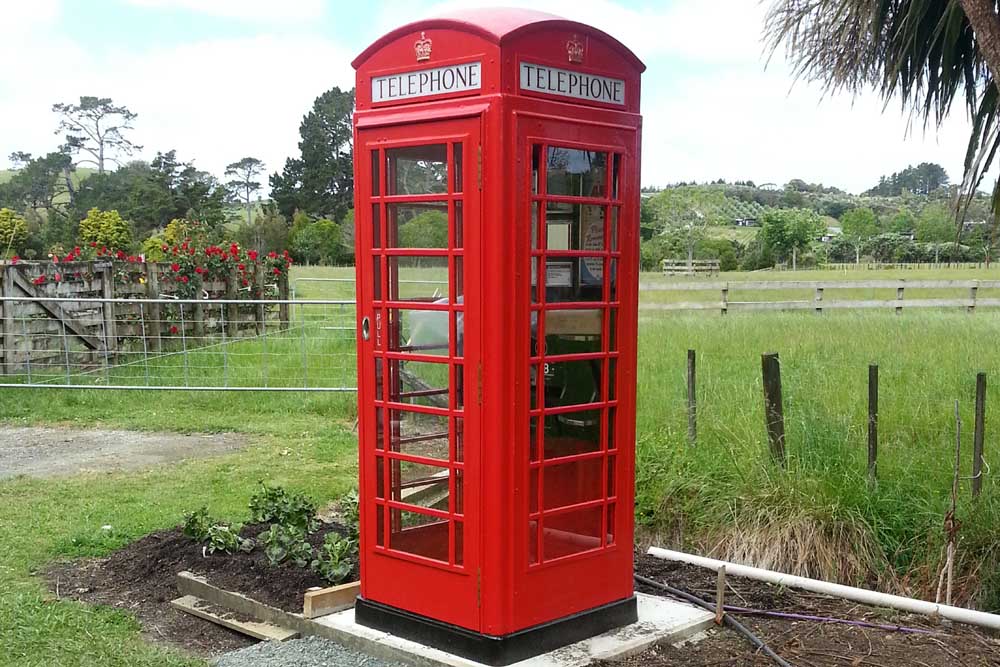 Red Phone Box in its new home in New Zeland